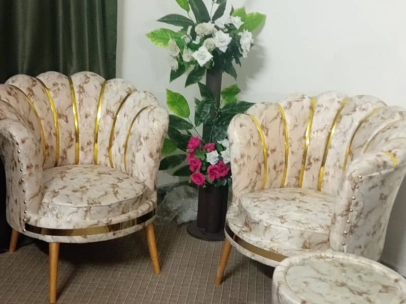 Coffee Chairs with Table Printed Velvet Fabric Skin Shade 0331-5507990 4