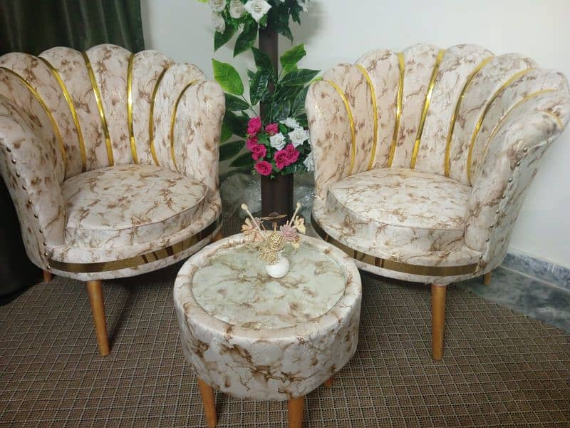 Coffee Chairs with Table Printed Velvet Fabric Skin Shade 0331-5507990 5