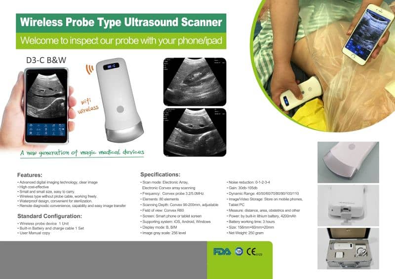 new wireless and USB Ultrasound probes can attach Mobile Tablet 3