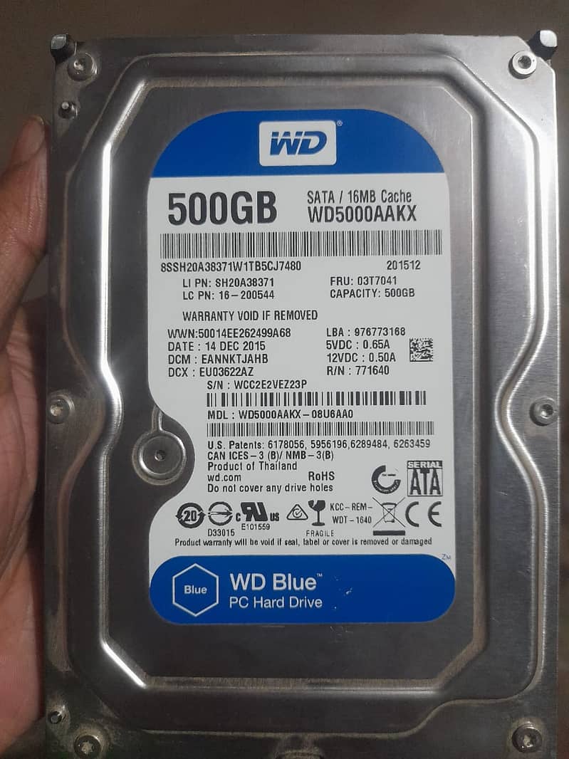 500 gb hard drive WD brand 100% health and performance 0