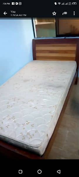 single bed wooden in good condition, slightly used foam under warranty 4