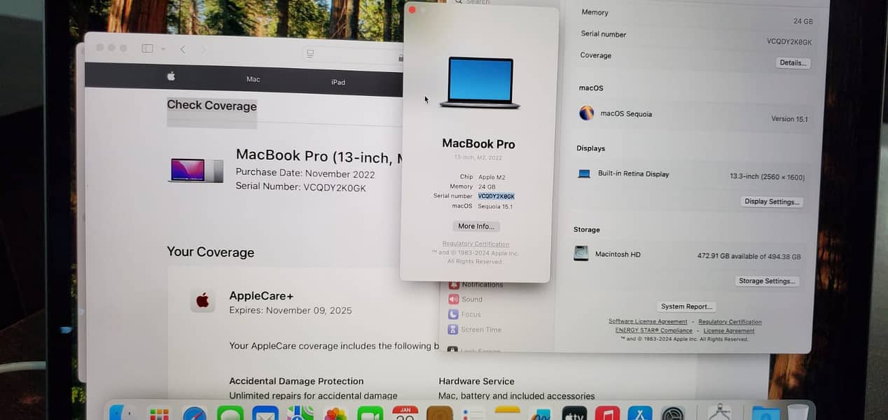 CTO MACBOOK PRO 2022 13" 24GB RAM 512GB SSD APPLE CARE PLUS 0