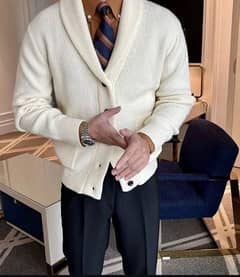 ELEGANT OLD MONEY WHITE MEN CARDIGAN/COAT