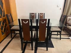 Dining Table//6 seater Dining//Wooden Dining Top Glass//6 Chair Dining