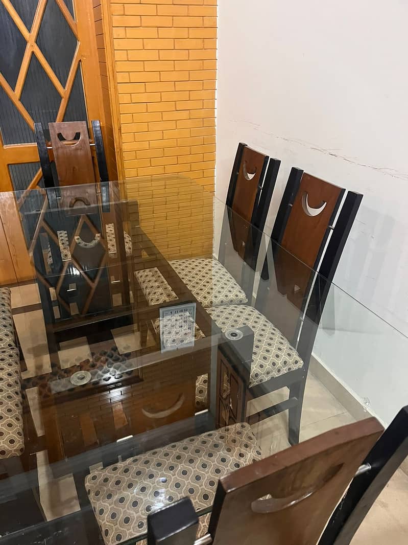 Dining Table//6 seater Dining//Wooden Dining Top Glass//6 Chair Dining 2