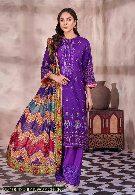 women's unstitched lawn embroidered suit 0