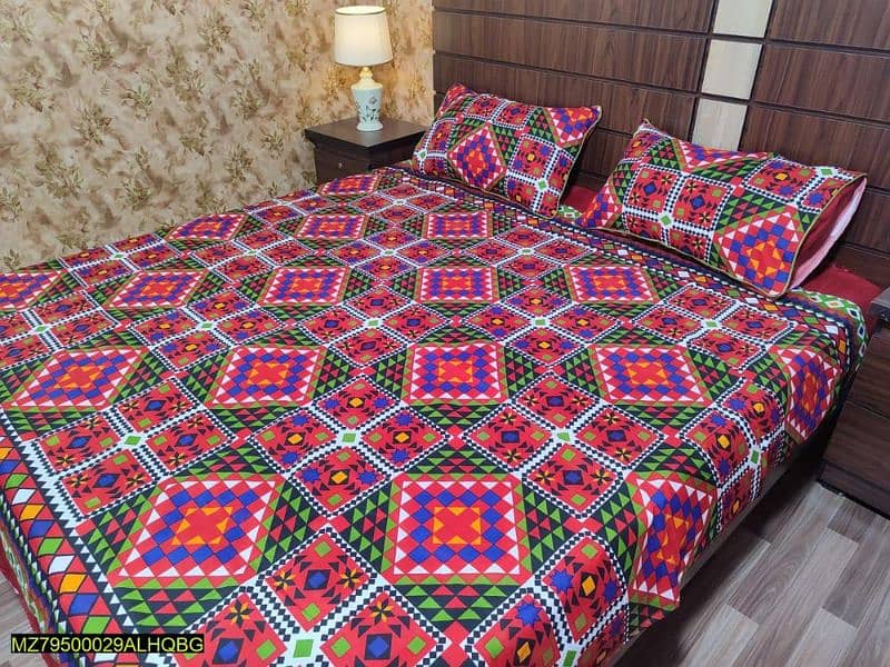 3 PCs Cotton Printed Double  bedsheet 0