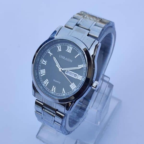 Men's Quartz Round Silver Analogue Watch - 1 Pc Chain Strap 1