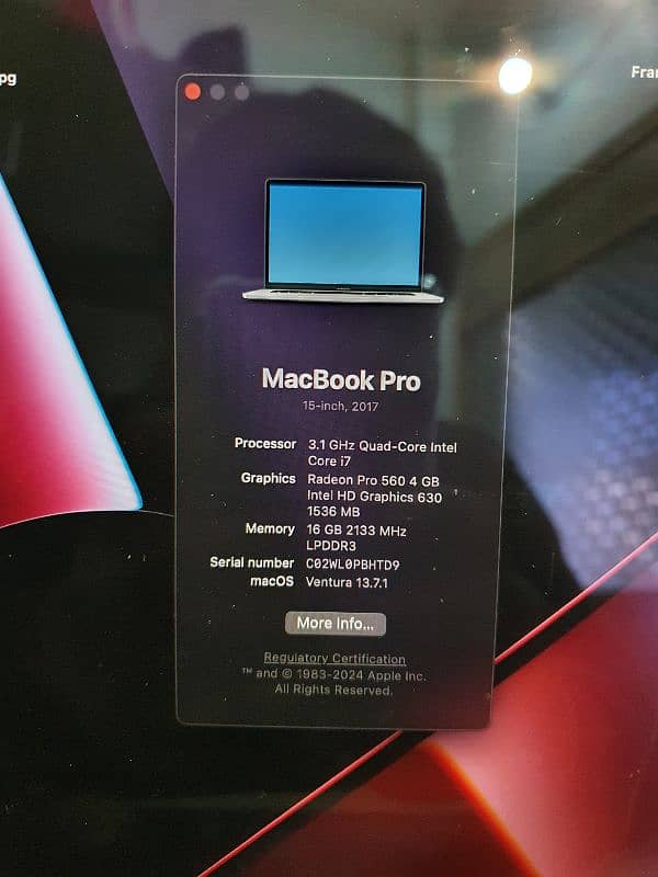 macbook pro 2017 16gb ram/ 1 tb / 4 gb graphic card 4