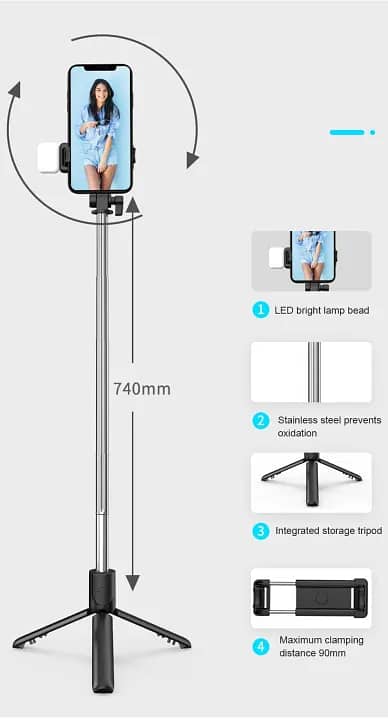 Best 4 in 1 Wireless Selfie Stick R1S Tripod with Bluetooth remote 3