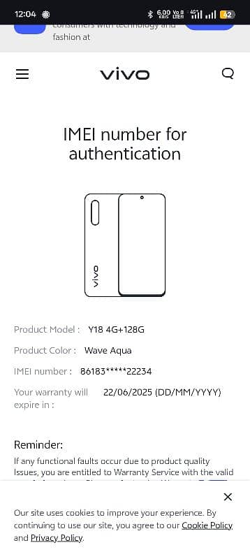 vivo y18 4+4 128 5 month waranty 6