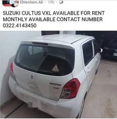 RENT A CAR SUZUKI CULTUS VXL AVAILABLE FOR RENT 0322/41/43/450