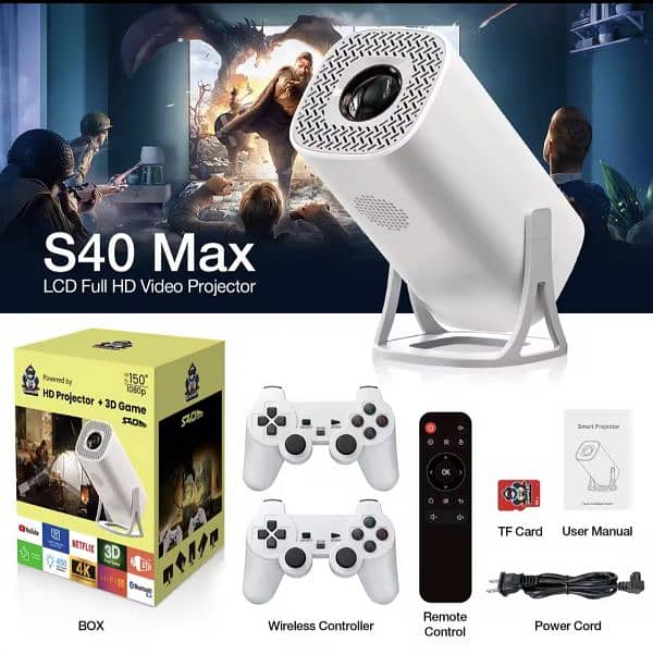 S40MAX Android 11 Gaming Projector 64GB Card Wireless  Controller 2