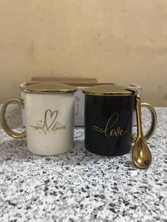 Ceramic Couple Mugs with Led and spoon.