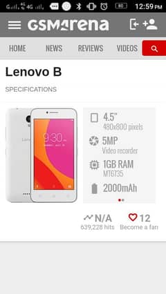 Lenovo 4G LTE Ram 1GB Rom 8GB 4.5 inch display