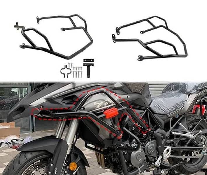 benelli 502x crash guard, engine plate and rear tyre 1