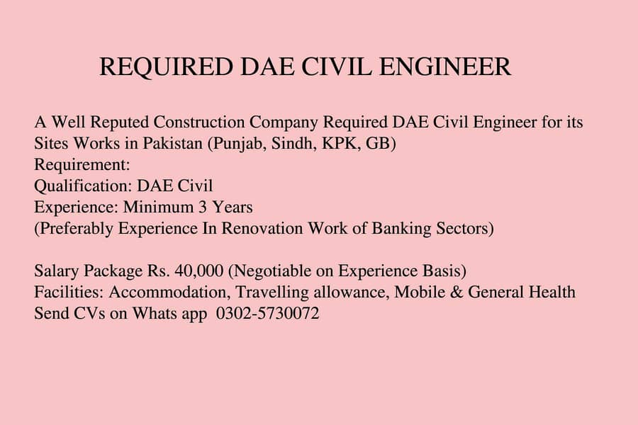 REQUIRED STAFF (DAE CIVIL ENGINEER & ACCOUNTANT) 0