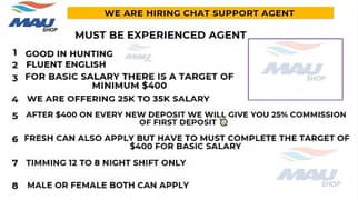 we are looking for experienced agents for gaming hunting