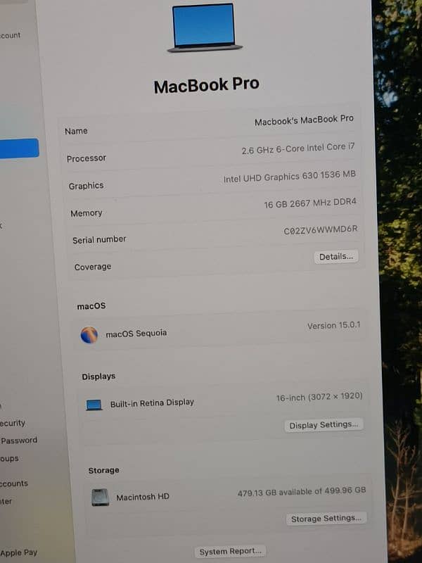 MACBOOK PRO 2019 16 INCH TOUCHBAR I7 6 CORE 16GB RAM 512GB SSD 58 CYC 1