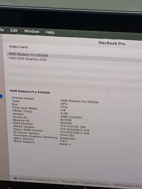 MACBOOK PRO 2019 16 INCH TOUCHBAR I7 6 CORE 16GB RAM 512GB SSD 58 CYC 4