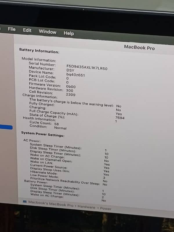 MACBOOK PRO 2019 16 INCH TOUCHBAR I7 6 CORE 16GB RAM 512GB SSD 58 CYC 5