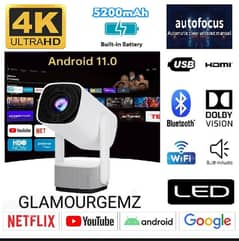 K2 Projector Built-in Battery Android-11 Triple LED Auto Focus & Keyst