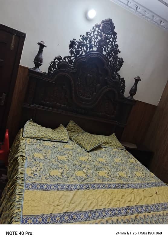 Chinyoti bed for sale with side tables , dressing table condition 10/9 1