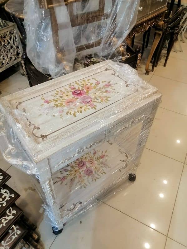 Brand New Antique Wood Floral Trolley 1