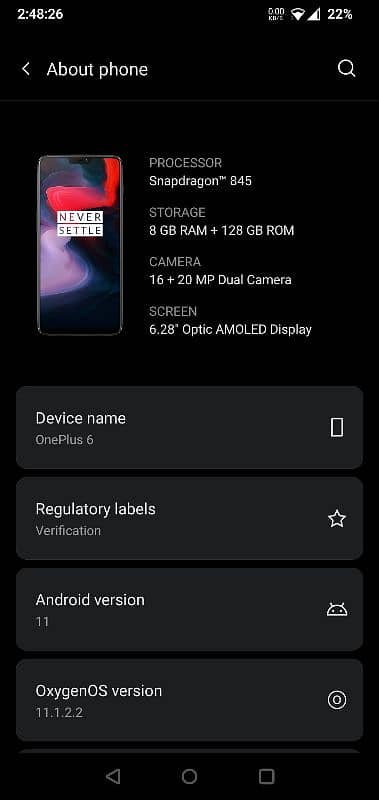 One Plus 6 8GB 128 Storage Non PTA 0