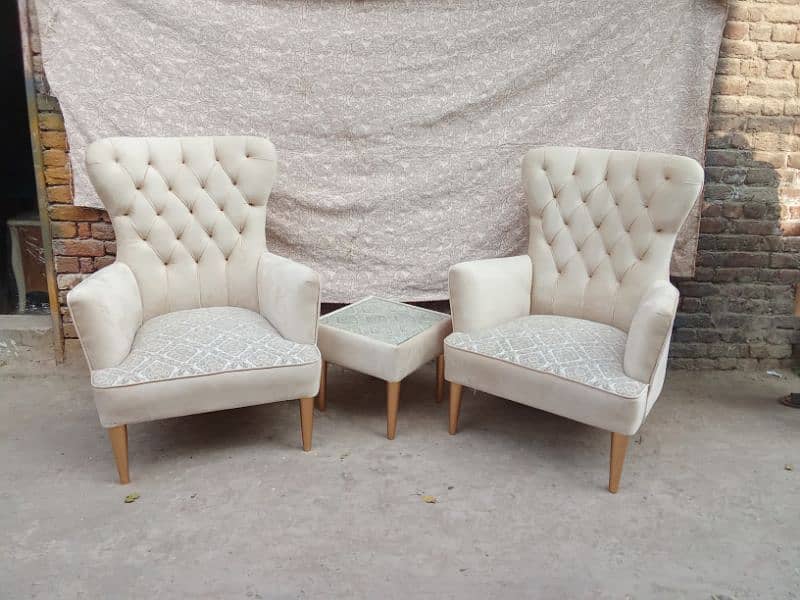 Velvet Fabric Wing chairs with table 0