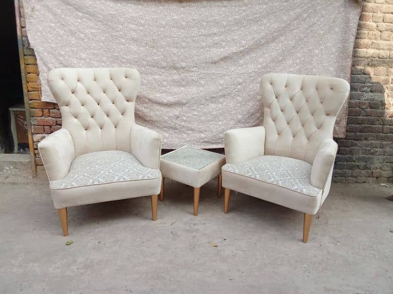 Velvet Fabric Wing chairs with table 1