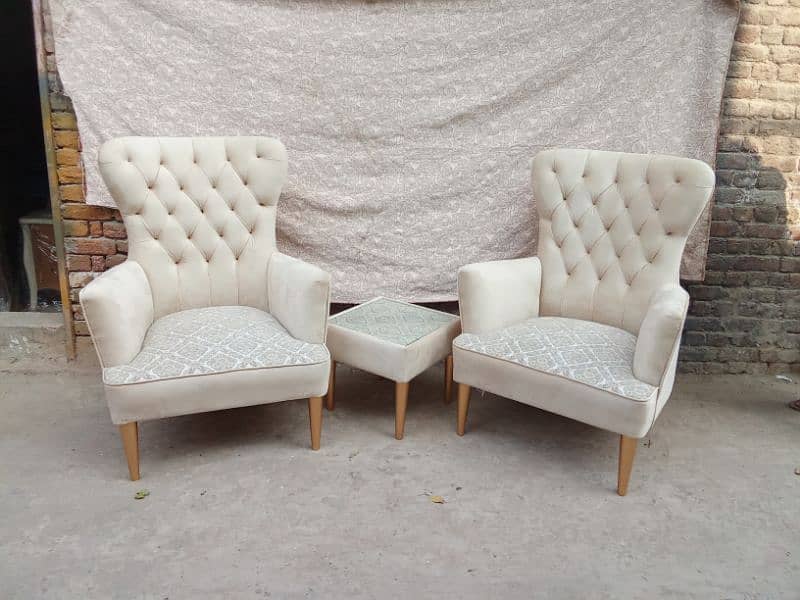 Velvet Fabric Wing chairs with table 2