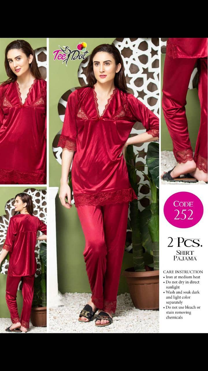 Night suit , Bidal , Silk Shirt Trouser , 2pc 3pc Suit, Stitched. 0