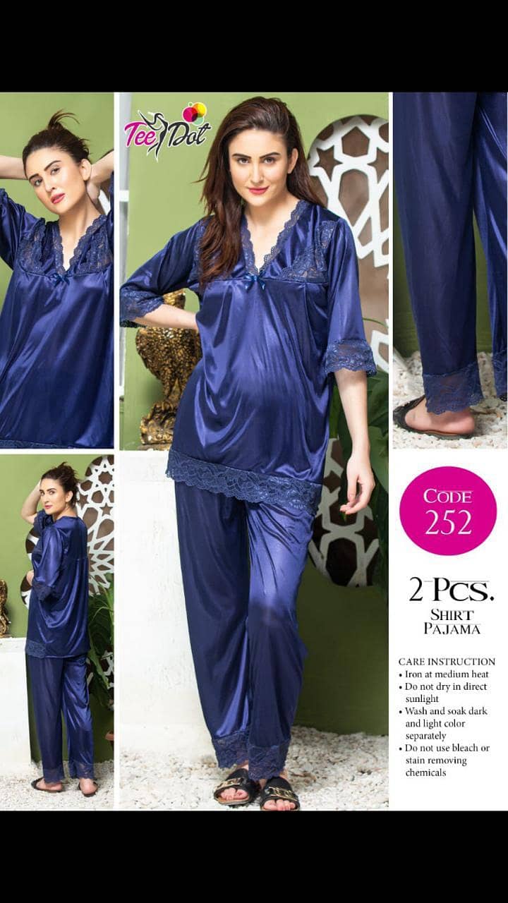 Night suit , Bidal , Silk Shirt Trouser , 2pc 3pc Suit, Stitched. 2