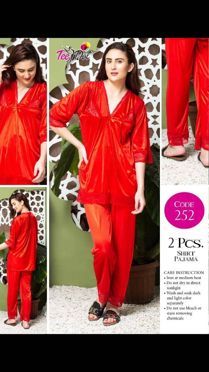 Night suit , Bidal , Silk Shirt Trouser , 2pc 3pc Suit, Stitched. 3