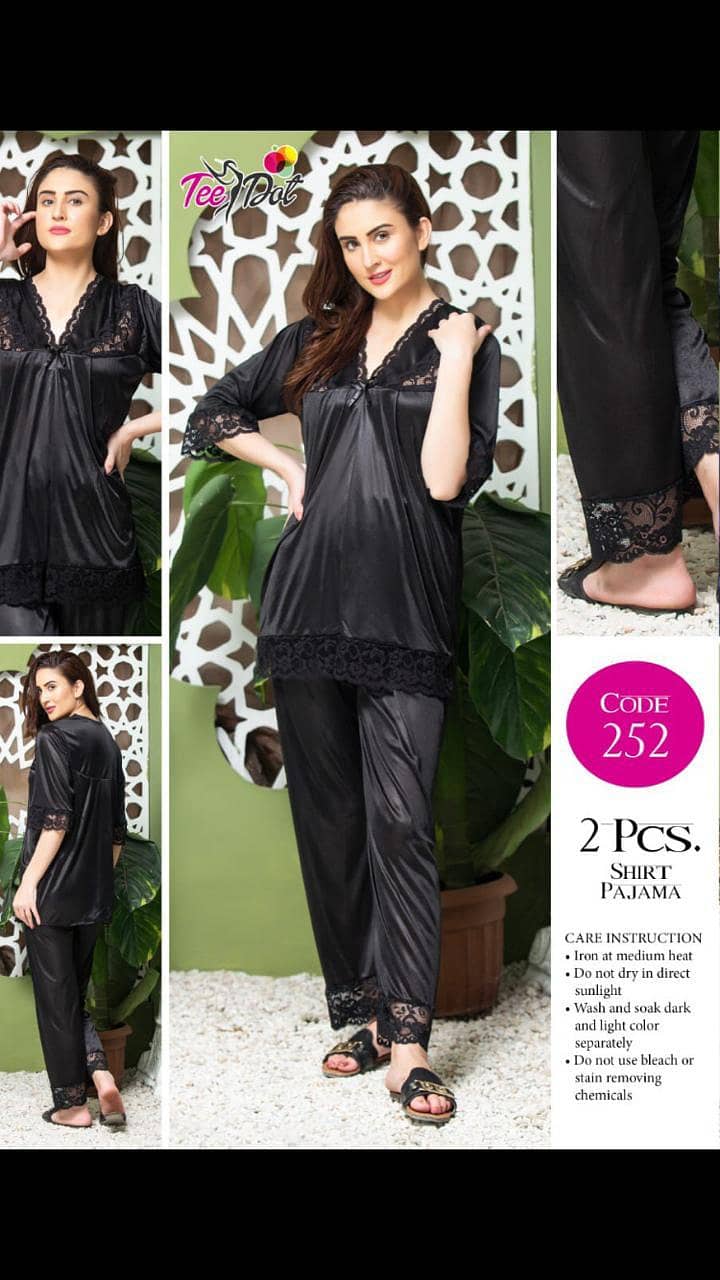 Night suit , Bidal , Silk Shirt Trouser , 2pc 3pc Suit, Stitched. 4