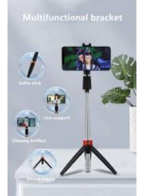 Selfie stick with LED light & Bluetooth remote. 3