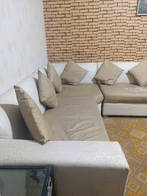 White and Golden L-Shaped 7 seater Sofa for Sale 1