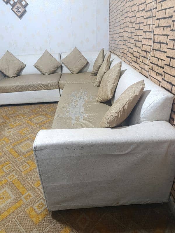 White and Golden L-Shaped 7 seater Sofa for Sale 2