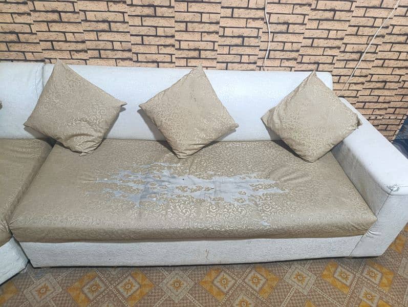 White and Golden L-Shaped 7 seater Sofa for Sale 3