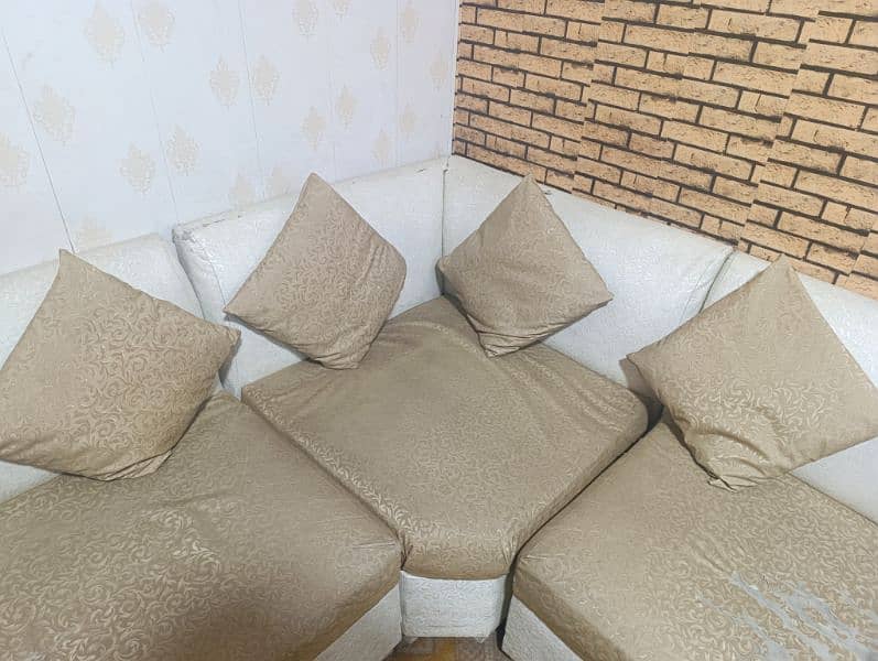 White and Golden L-Shaped 7 seater Sofa for Sale 4