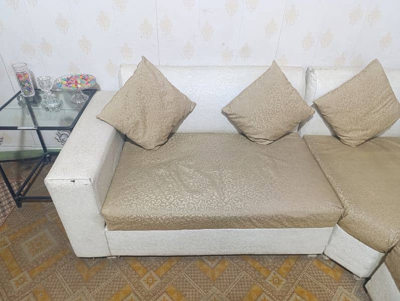 White and Golden L-Shaped 7 seater Sofa for Sale 5