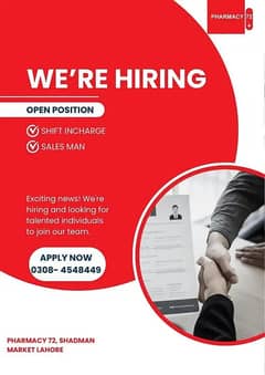 Required Staff Sales Man | Shift Incharge | Jobs | Urgently