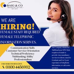 Female Receiptionist /customer telephonic service