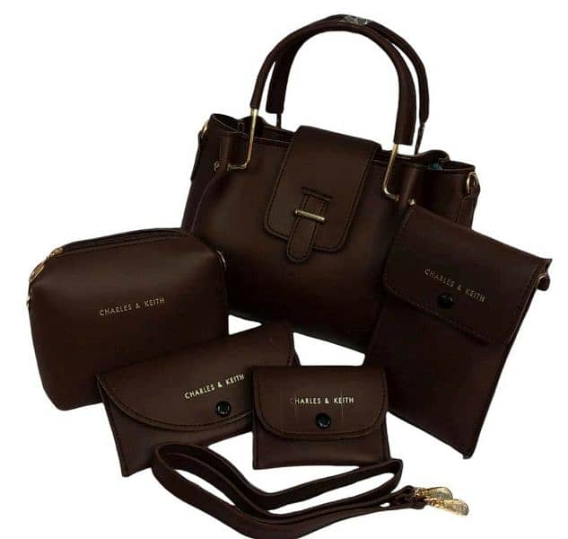 Girl's Leather Plain Hand Bag Set - Pack Of 5 1