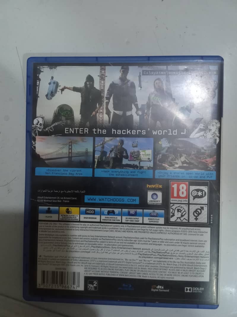 Watch dogs 2 Playstation 4 disc ps4 1