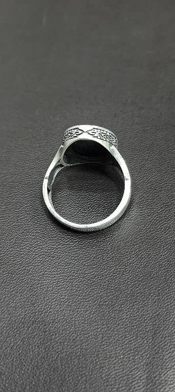 Turkish greek pattern menz natural black Aqeeq sterling silver ring 4