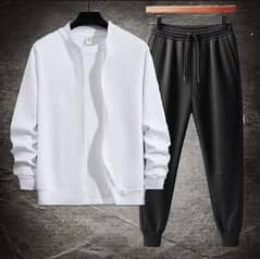 Men’s Fleece Zipper Track Suit 2 Pcs in Classic White