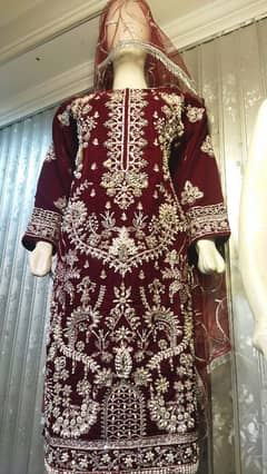 complete stitched velvet heavy embroidery 3 piece luxury dress