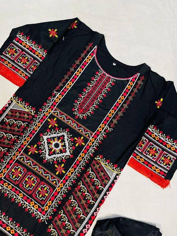 2 Pcs Women's Stitched Cotton Embroidered Shirt And Trouser 1